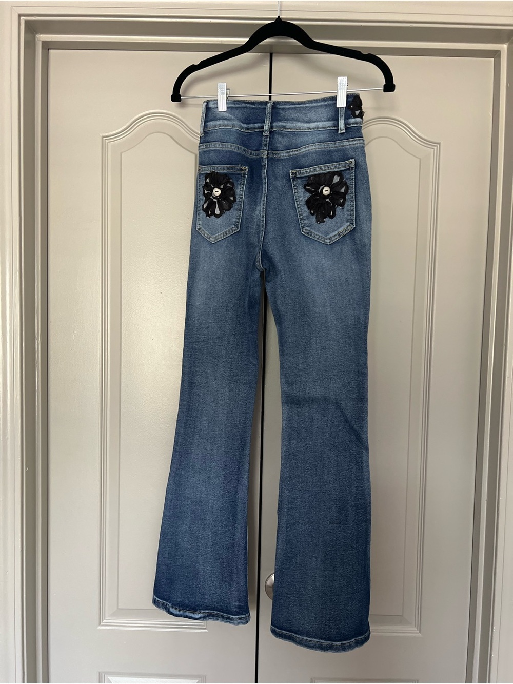 OOAK Romantic Boho Floral Appliqué Flare Jeans Lisa Skeels Original Small - Picture 6 of 8